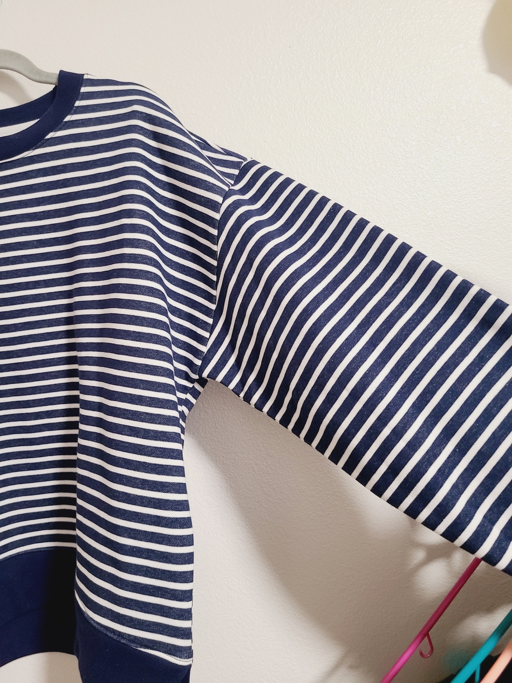 NWT J. Crew Factory Navy Blue and White Striped Crewneck Sweater - Picture 5 of 7